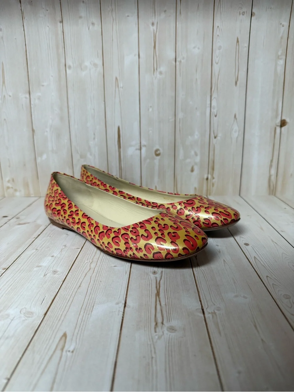 Louis Vuitton Leopard Print Patent Leather Ballet Flat Blanc Corail Sz 39 / 9